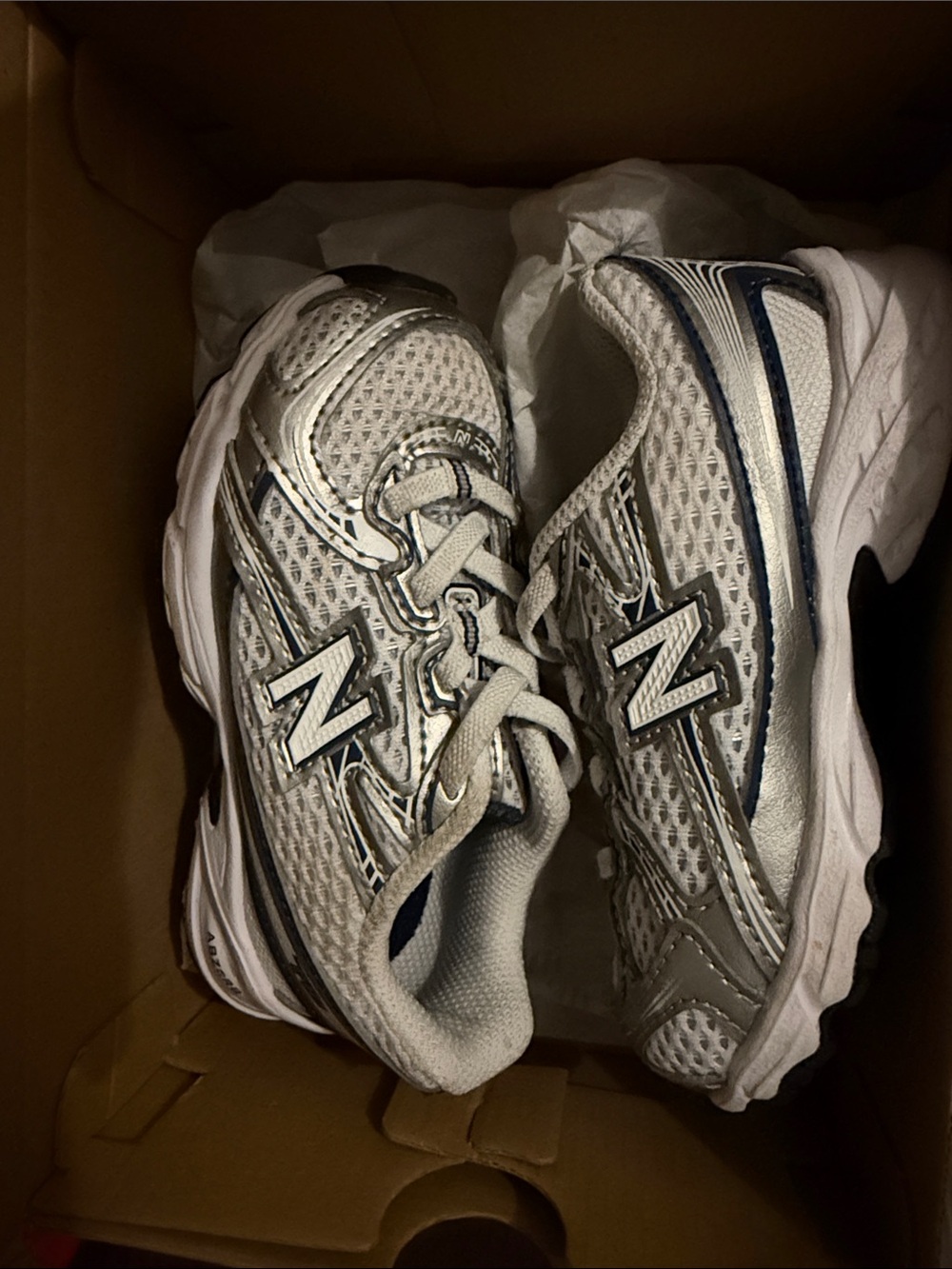 New Balance White & Navy Youth Athletic Sneakers